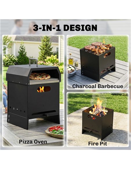 Outsunny 3 in 1 Outdoor Pizza Oven, Portable Wood Fired Pizza Maker with Handles, Stone and Peel - pic 181727 | FastDaddyshop