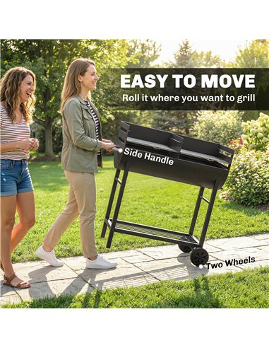 Outsunny Charcoal Barbecue Grill with 2 Cooking Areas, Portable BBQ Trolley with Wheels, Height Adjustable Grates, Bottom Shelf
