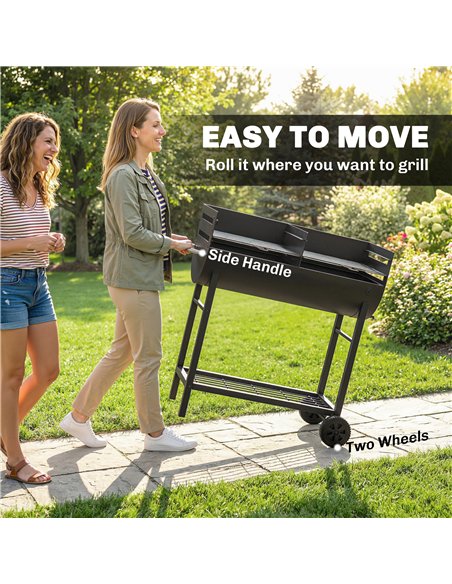 Outsunny Charcoal Barbecue Grill with 2 Cooking Areas, Portable BBQ Trolley with Wheels, Height Adjustable Grates, Bottom Shelf - pic 181739 | FastDaddyshop