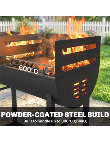 Outsunny Charcoal Barbecue Grill with 2 Cooking Areas, Portable BBQ Trolley with Wheels, Height Adjustable Grates, Bottom Shelf