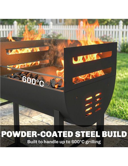 Outsunny Charcoal Barbecue Grill with 2 Cooking Areas, Portable BBQ Trolley with Wheels, Height Adjustable Grates, Bottom Shelf - pic 181740 | FastDaddyshop