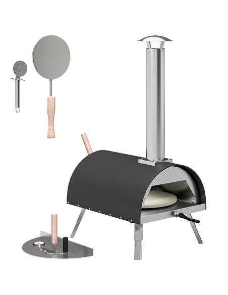 Outsunny Outdoor Pizza Oven Foldable Legs Pellet Wood Fired Pizza Maker w/ 12" Rotating Stone and Peel - pic 181742 | FastDaddyshop