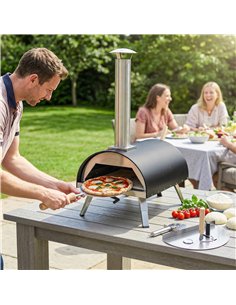 Outsunny Outdoor Pizza Oven Foldable Legs Pellet Wood Fired Pizza Maker w/ 12" Rotating Stone and Peel 2
