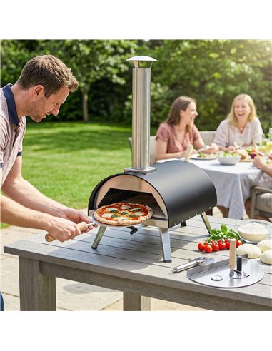 Outsunny Outdoor Pizza Oven Foldable Legs Pellet Wood Fired Pizza Maker w/ 12" Rotating Stone and Peel