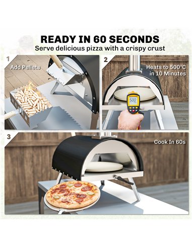 Outsunny Outdoor Pizza Oven Foldable Legs Pellet Wood Fired Pizza Maker w/ 12" Rotating Stone and Peel