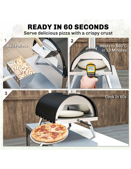 Outsunny Outdoor Pizza Oven Foldable Legs Pellet Wood Fired Pizza Maker w/ 12" Rotating Stone and Peel - pic 181745 | FastDaddyshop