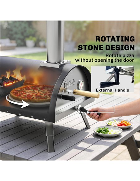 Outsunny Outdoor Pizza Oven Foldable Legs Pellet Wood Fired Pizza Maker w/ 12" Rotating Stone and Peel - pic 181746 | FastDaddyshop