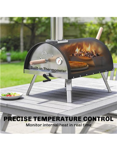 Outsunny Outdoor Pizza Oven Foldable Legs Pellet Wood Fired Pizza Maker w/ 12" Rotating Stone and Peel