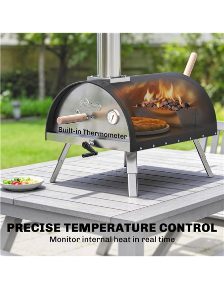 Outsunny Outdoor Pizza Oven Foldable Legs Pellet Wood Fired Pizza Maker w/ 12" Rotating Stone and Peel - pic 181747 | FastDaddyshop