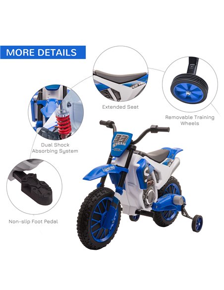 HOMCOM 12V Kids Electric Motorbike Ride On Motorcycle Vehicle Toy with Training Wheels for 3-5 Years Old, Blue - pic 18175 | FastDaddyshop