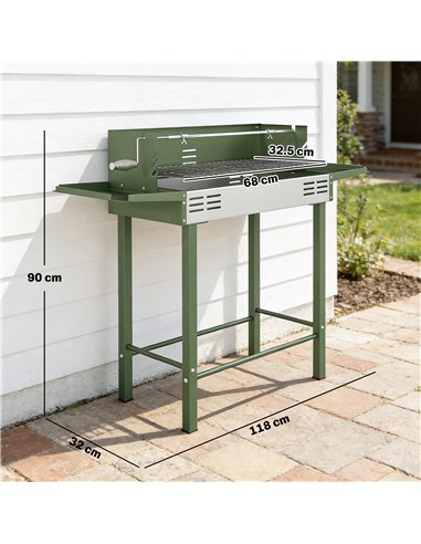 Outsunny BBQ Rotisserie Grill Roaster Charcoal Spit Roasting Machine for Chicken Turkey with 3-Level Grill Grate, Side Shelves, 