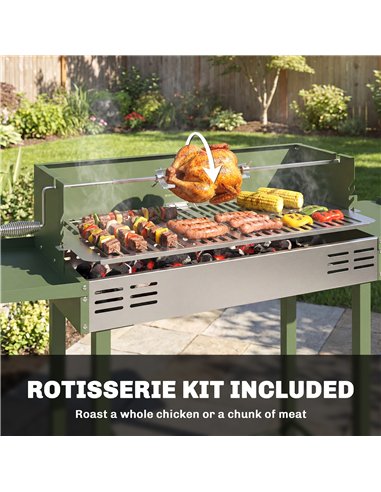 Outsunny BBQ Rotisserie Grill Roaster Charcoal Spit Roasting Machine for Chicken Turkey with 3-Level Grill Grate, Side Shelves, 