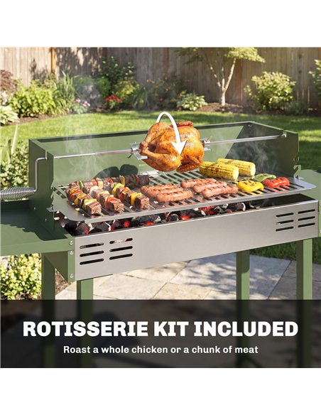 Outsunny BBQ Rotisserie Grill Roaster Charcoal Spit Roasting Machine for Chicken Turkey with 3-Level Grill Grate, Side Shelves,  - pic 181754 | FastDaddyshop