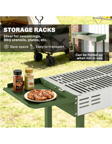 Outsunny BBQ Rotisserie Grill Roaster Charcoal Spit Roasting Machine for Chicken Turkey with 3-Level Grill Grate, Side Shelves, 