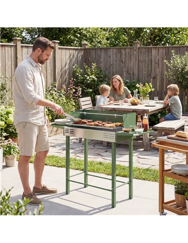 Outsunny BBQ Rotisserie Grill Roaster Charcoal Spit Roasting Machine for Chicken Turkey with 3-Level Grill Grate, Side Shelves, 