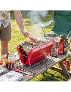 Outsunny Portable Mini Charcoal Barbecue Grill with Suitcase Shell, Outdoor Folding Tabletop BBQ Grill, Red 2