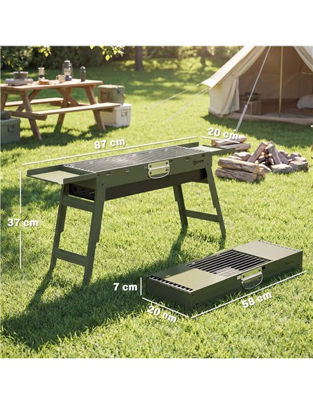 Outsunny Portable BBQ Grill, Foldable Charcoal Grill for Camping and Picnics with 2 Side Shelves and Handle, Green - pic 181780 | FastDaddyshop