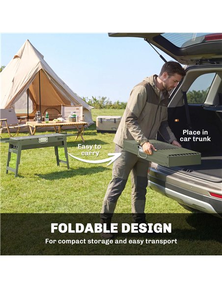 Outsunny Portable BBQ Grill, Foldable Charcoal Grill for Camping and Picnics with 2 Side Shelves and Handle, Green - pic 181781 | FastDaddyshop