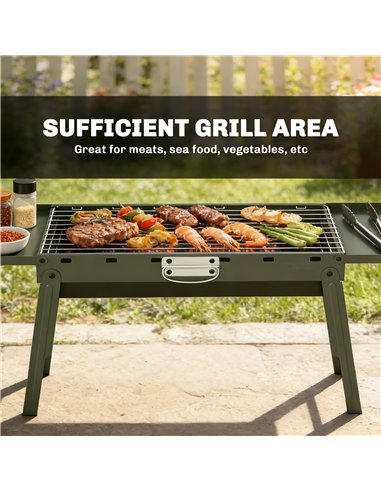 Outsunny Portable BBQ Grill, Foldable Charcoal Grill for Camping and Picnics with 2 Side Shelves and Handle, Green