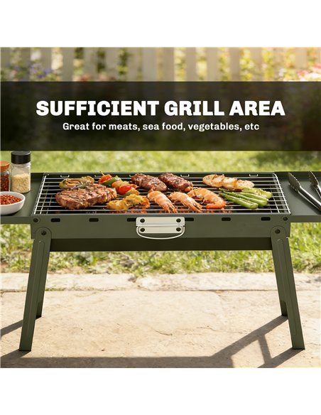 Outsunny Portable BBQ Grill, Foldable Charcoal Grill for Camping and Picnics with 2 Side Shelves and Handle, Green - pic 181783 | FastDaddyshop