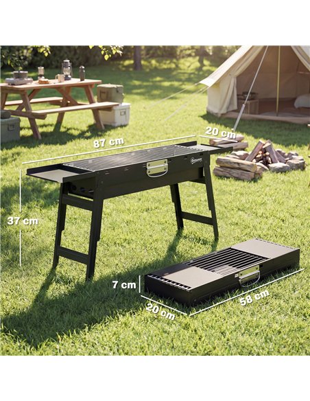 Outsunny Portable BBQ Grill, Foldable Charcoal Grill for Camping and Picnics with 2 Side Shelves and Handle, Black - pic 181789 | FastDaddyshop