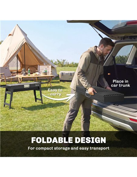 Outsunny Portable BBQ Grill, Foldable Charcoal Grill for Camping and Picnics with 2 Side Shelves and Handle, Black - pic 181790 | FastDaddyshop
