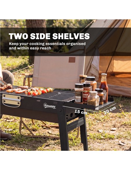 Outsunny Portable BBQ Grill, Foldable Charcoal Grill for Camping and Picnics with 2 Side Shelves and Handle, Black - pic 181791 | FastDaddyshop
