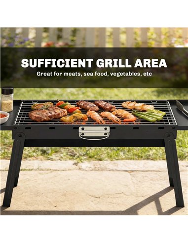 Outsunny Portable BBQ Grill, Foldable Charcoal Grill for Camping and Picnics with 2 Side Shelves and Handle, Black