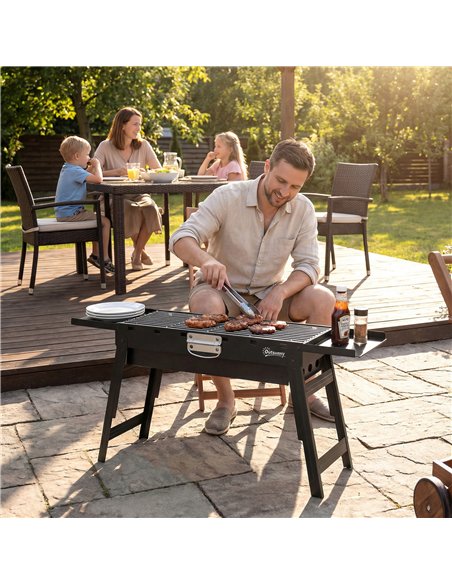 Outsunny Portable BBQ Grill, Foldable Charcoal Grill for Camping and Picnics with 2 Side Shelves and Handle, Black - pic 181793 | FastDaddyshop