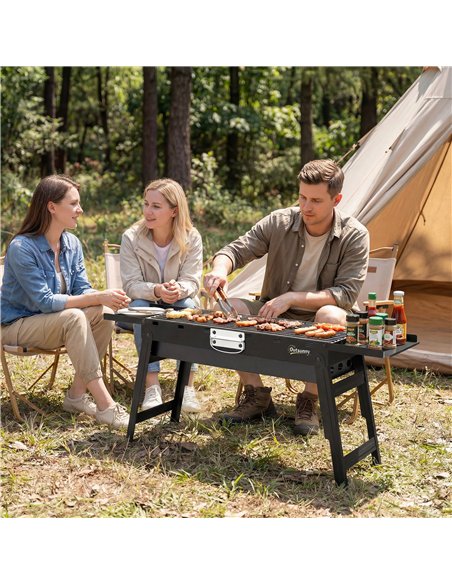Outsunny Portable BBQ Grill, Foldable Charcoal Grill for Camping and Picnics with 2 Side Shelves and Handle, Black - pic 181794 | FastDaddyshop