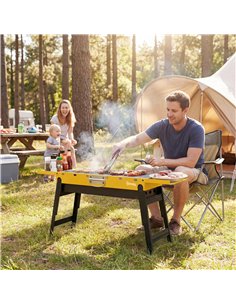 Outsunny Portable BBQ Grill, Foldable Charcoal Grill for Camping and Picnics with 2 Side Shelves and Handle, Yellow 2