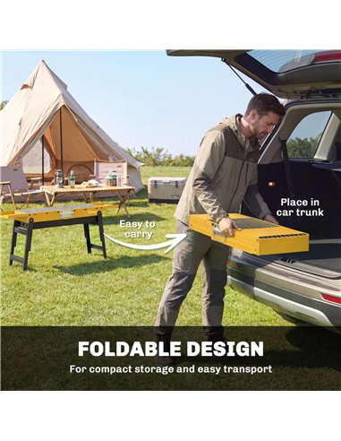Outsunny Portable BBQ Grill, Foldable Charcoal Grill for Camping and Picnics with 2 Side Shelves and Handle, Yellow