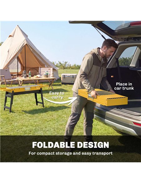 Outsunny Portable BBQ Grill, Foldable Charcoal Grill for Camping and Picnics with 2 Side Shelves and Handle, Yellow - pic 181799 | FastDaddyshop