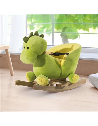 HOMCOM 18m+ Kids Rocking Horse Plush Dinosaur Seat with Seat Safety Belt, 32 Songs