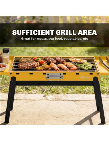 Outsunny Portable BBQ Grill, Foldable Charcoal Grill for Camping and Picnics with 2 Side Shelves and Handle, Yellow