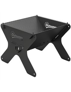 Outsunny 2-In-1 Portable BBQ Grill and Camping Fire Pit, Tabletop Charcoal Barbecue Grill with Gripper, Gloves and Carry Bag