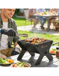 Outsunny 2-In-1 Portable BBQ Grill and Camping Fire Pit, Tabletop Charcoal Barbecue Grill with Gripper, Gloves and Carry Bag 2