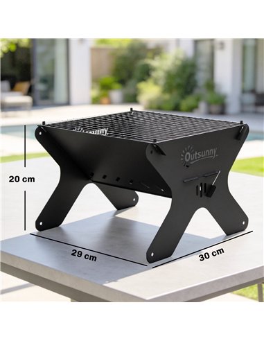 Outsunny 2-In-1 Portable BBQ Grill and Camping Fire Pit, Tabletop Charcoal Barbecue Grill with Gripper, Gloves and Carry Bag