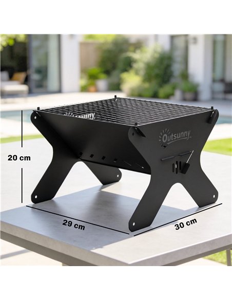 Outsunny 2-In-1 Portable BBQ Grill and Camping Fire Pit, Tabletop Charcoal Barbecue Grill with Gripper, Gloves and Carry Bag - pic 181807 | FastDaddyshop