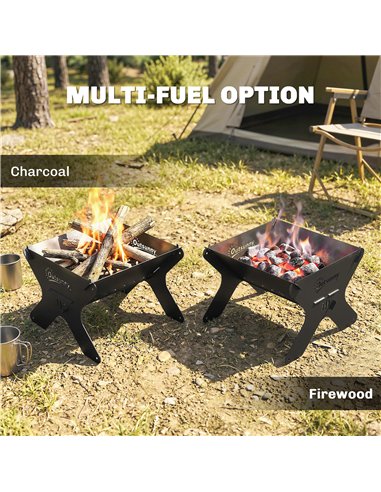 Outsunny 2-In-1 Portable BBQ Grill and Camping Fire Pit, Tabletop Charcoal Barbecue Grill with Gripper, Gloves and Carry Bag