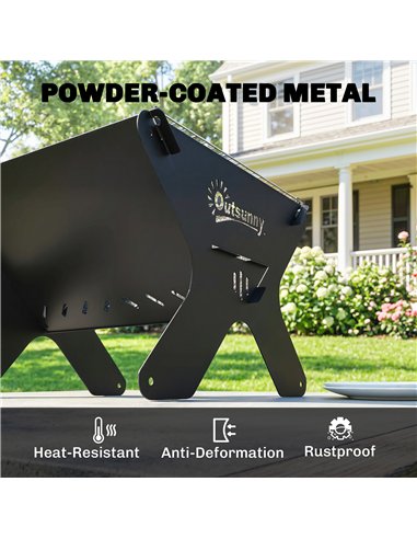 Outsunny 2-In-1 Portable BBQ Grill and Camping Fire Pit, Tabletop Charcoal Barbecue Grill with Gripper, Gloves and Carry Bag