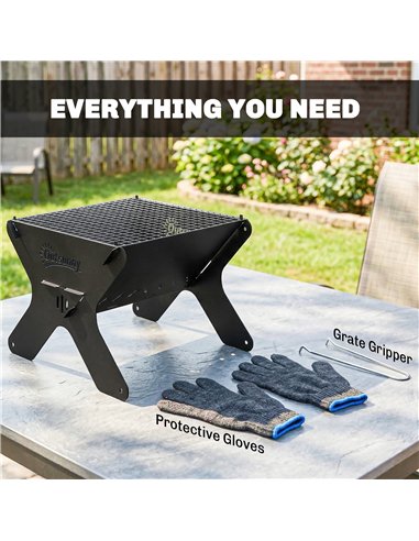 Outsunny 2-In-1 Portable BBQ Grill and Camping Fire Pit, Tabletop Charcoal Barbecue Grill with Gripper, Gloves and Carry Bag