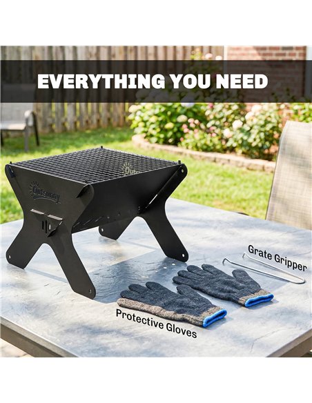 Outsunny 2-In-1 Portable BBQ Grill and Camping Fire Pit, Tabletop Charcoal Barbecue Grill with Gripper, Gloves and Carry Bag - pic 181812 | FastDaddyshop