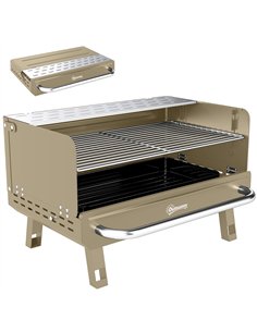 Outsunny Portable BBQ Grill, Charcoal Barbecue Grill with Adjustable Grates, Foldable Legs, Side Shelf for Camping Travel, Khaki