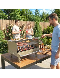 Outsunny Portable BBQ Grill, Charcoal Barbecue Grill with Adjustable Grates, Foldable Legs, Side Shelf for Camping Travel, Khaki 2
