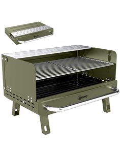 Outsunny Portable BBQ Grill, Charcoal Barbecue Grill with Adjustable Grates, Foldable Legs, Side Shelf for Camping Travel, Green