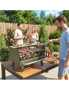Outsunny Portable BBQ Grill, Charcoal Barbecue Grill with Adjustable Grates, Foldable Legs, Side Shelf for Camping Travel, Green 2