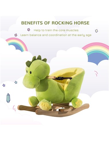 HOMCOM 18m+ Kids Rocking Horse Plush Dinosaur Seat with Seat Safety Belt, 32 Songs