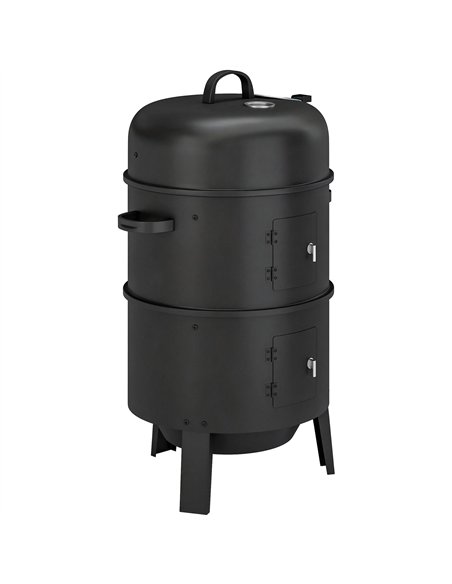 Outsunny 3-in-1 Vertical Charcoal Smoker with 2 Grill Grates, Built-in Thermometer, Adjustable Vent, 2 Doors - pic 181832 | FastDaddyshop