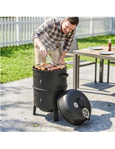 Outsunny 3-in-1 Vertical Charcoal Smoker with 2 Grill Grates, Built-in Thermometer, Adjustable Vent, 2 Doors 2